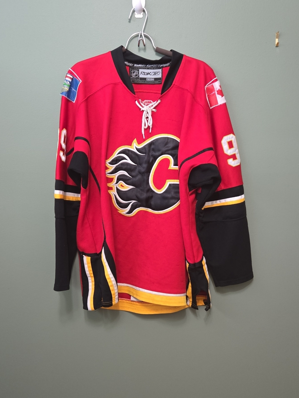 Calgary Flames Red & Black " Jersey Foul" Hockey Jersey - Reebok Style